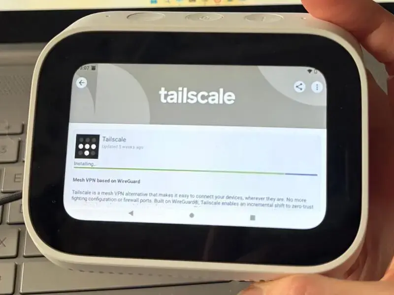 Photo of the Xiaomi Smart Clock installing Tailscale